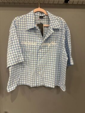 Blue Gingham Short-Sleeve Button Shirt